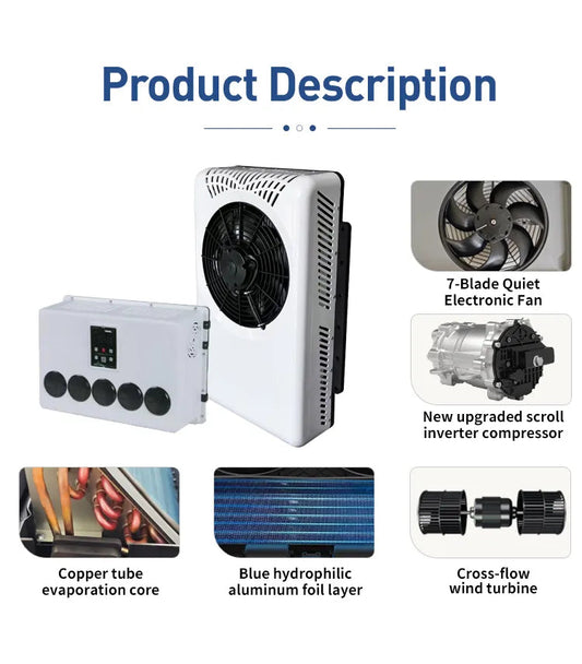 XH H5, 9000 BTU Split Truck Air Conditioner – 12V/24V No-Idle Parking AC for Trucks, RVs & Vans