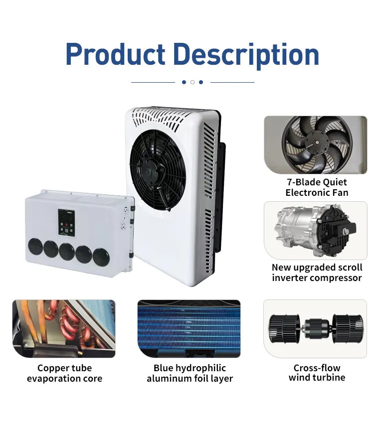 XH H5, 9000 BTU Split Truck Air Conditioner – 12V/24V No-Idle Parking AC for Trucks, RVs & Vans 