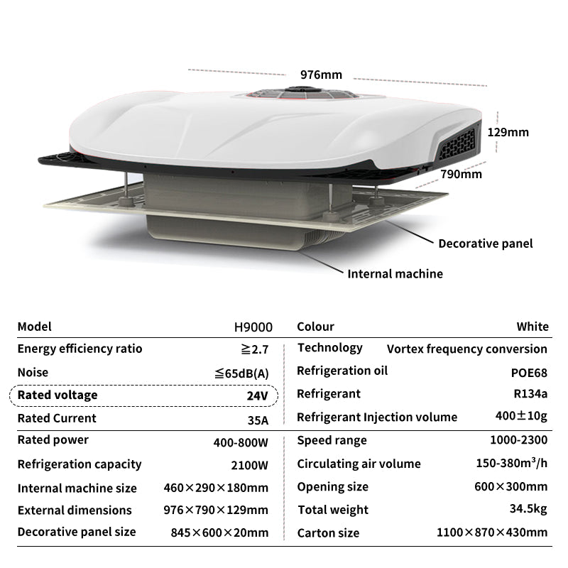 XH H9000 12V/24V Rooftop Parking Air Conditioner | No-Idle Truck, RV & Van AC (10000 BTU) 